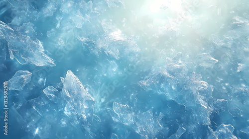 Close delicate frosted ice patterns illuminated sunlight reflecting pristine natural beauty stunning detail, blue, white, crystals, winter, shine. Frosted Luminance. Illustration