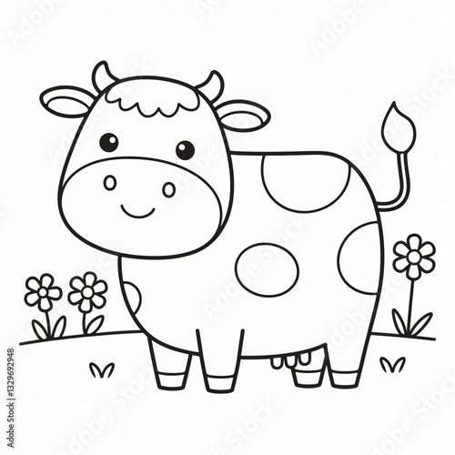 Simple Kawaii Cow Coloring Page for Kids
