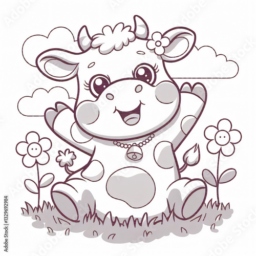 Simple Kawaii Cow Coloring Page for Kids