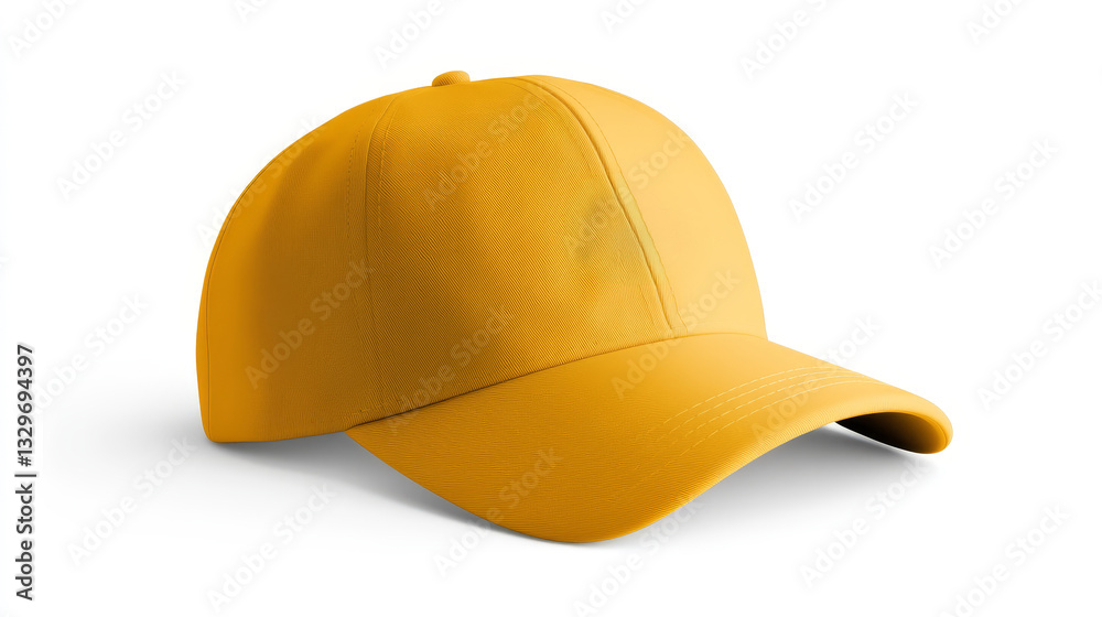 Fototapeta premium Golden Yellow Baseball Cap - A vibrant yellow baseball cap, perfect for sunny days or adding a pop of color to any outfit. Clean, simple design