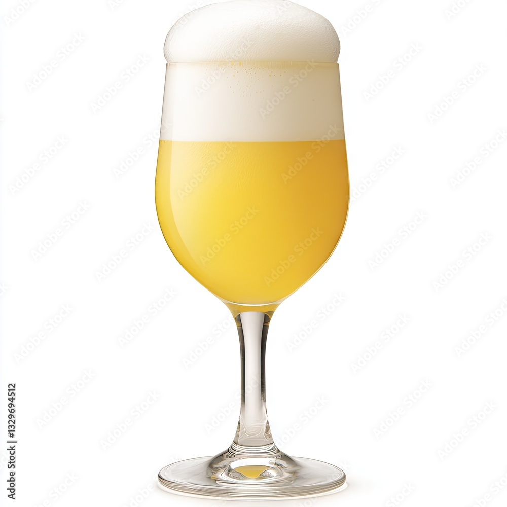 Pale ale beer in glass, frothy head, white background, drink refreshment Pale ale beer in glass, frothy head, white background, drink refreshment