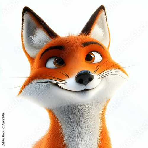 Fox displaying a charming and lively face on a white backdrop.