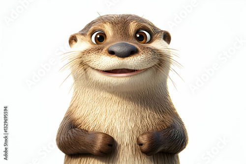 Otter with a cute and playful look on a white backdrop.