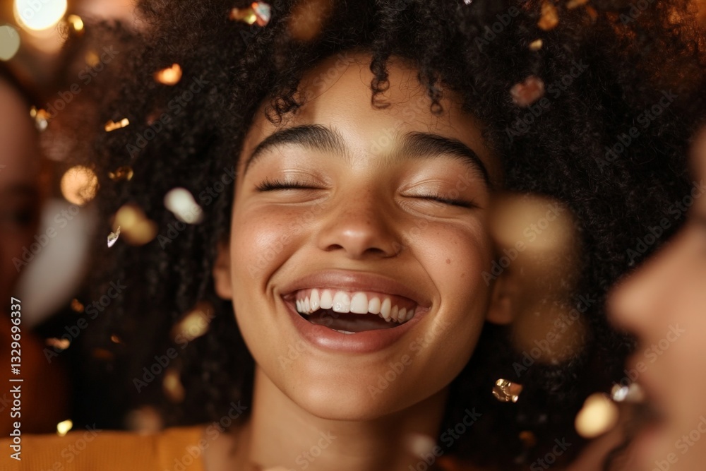 Joyful celebration captured as friends gather and share laughter during festivities at night Joyful celebration captured as friends gather and share laughter during festivities at night