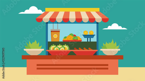 The perfect fusion of traditional Peruvian ingredients and modern culinary techniques creating a unique and unforgettable ceviche experience at the stand.. Vector illustration