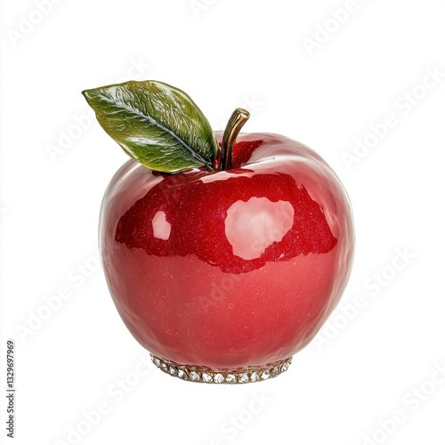 Sparkling Red Apple with Rhinestone Base on White