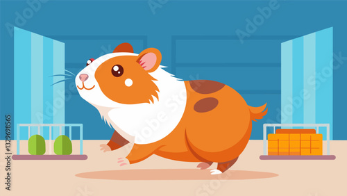 A therapy guinea pig entices a resident to play by running around its enclosure its adorable squeaks and curious nature making everyone in the room smile.. Vector illustration