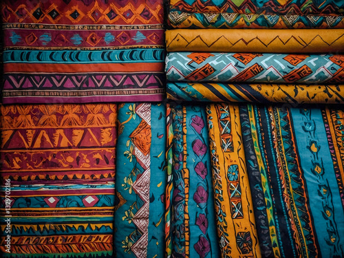 South African fabric background with colorful traditional art patterns