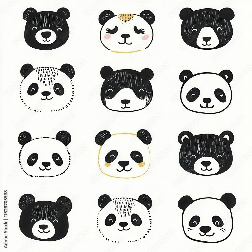 Obraz premium Whimsical Panda Faces Grid – Minimalist & Playful Pattern