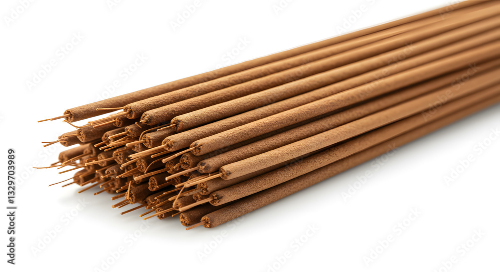 Incense Sticks Bundle Close-up on White Background for Relaxation and Meditation