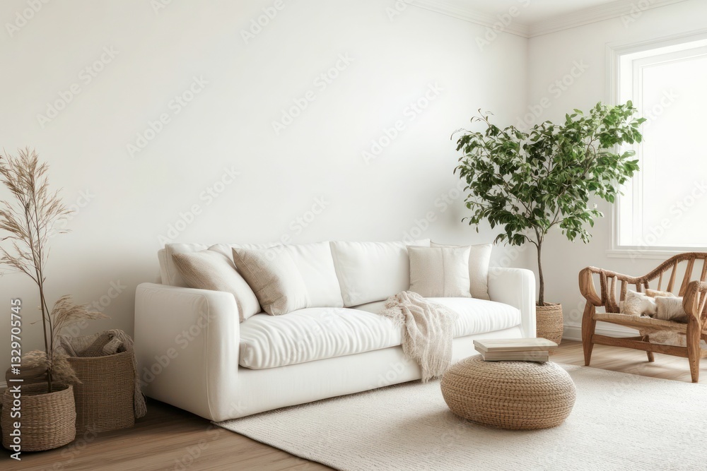 Naklejka premium modern interior design with white and minimalist aesthetics 