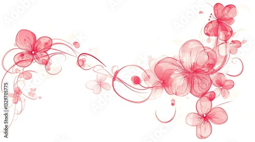 Several delicate red flowers arranged on a white background elegantly