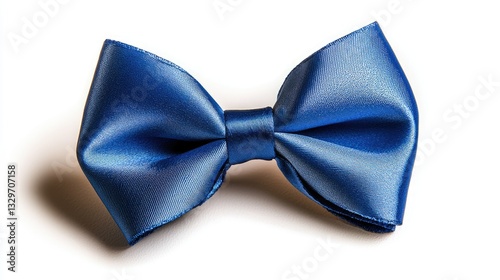 Vibrant blue satin bow with a soft sheen, beautifully contrasting against a pure white backdrop.