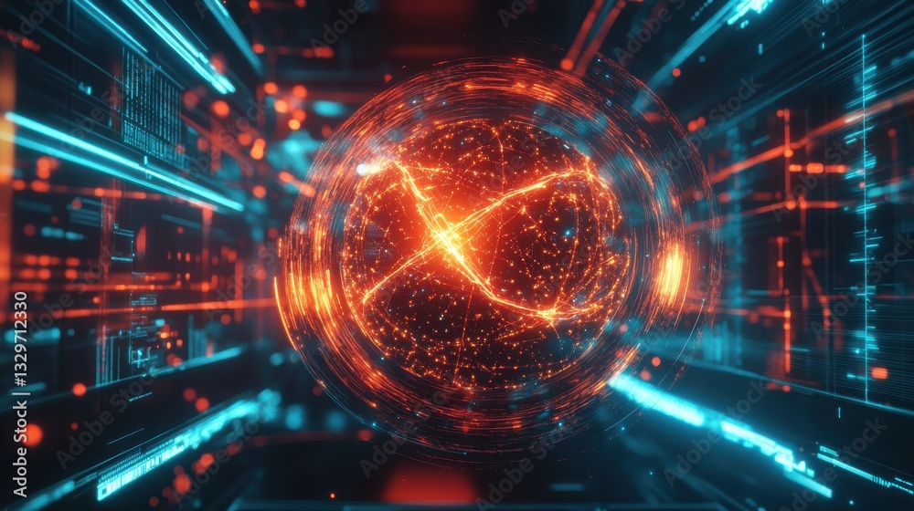 Fototapeta premium Quantum Core with Energy Waves Pulsating in a Lab
