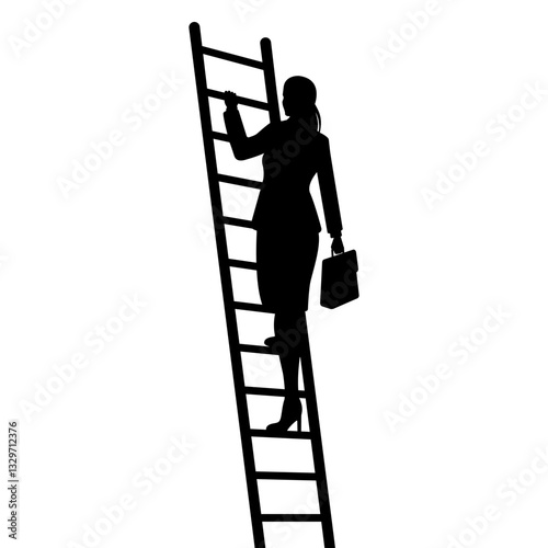 Silhouette of businesswoman climbing a ladder with briefcase. vector illustration