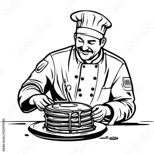 Chef Making Pancakes Vector Illustration     