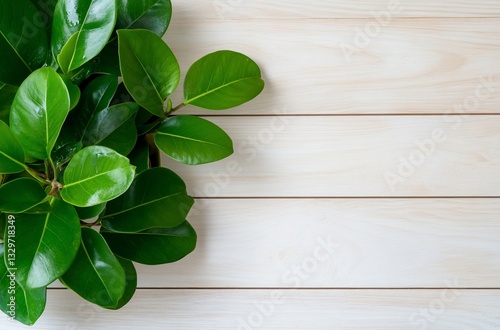 Green plant on wooden planks background for eco-friendly themes