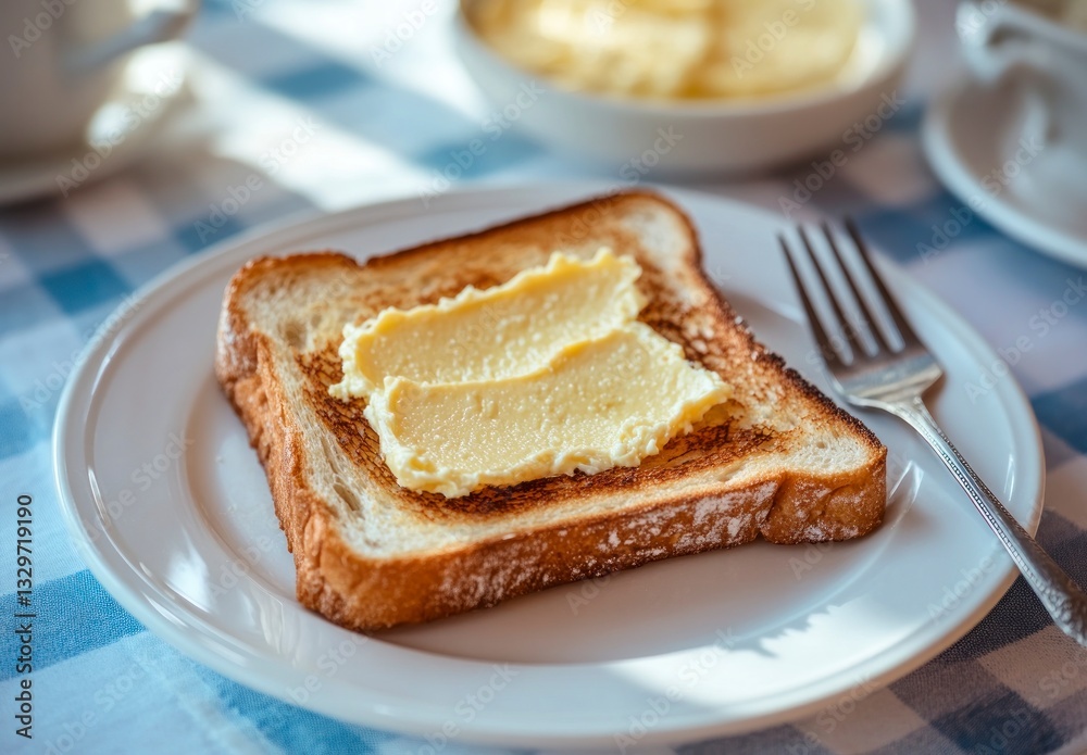 Toasted Bread with Butter on Plate for Breakfast or Brunch Toasted Bread with Butter on Plate for Breakfast or Brunch