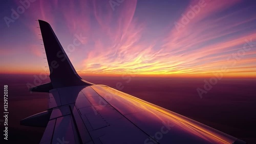 Stunning Aerial View from Airplane Wing at Vibrant Sunse