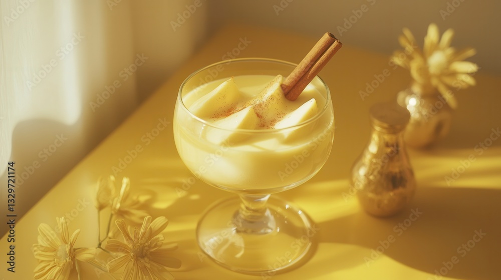 Creamy Dessert with Cinnamon in Glass Bowl Creamy Dessert with Cinnamon in Glass Bowl