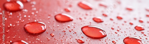 Red surface with water droplets, close-up, ideal for backgrounds