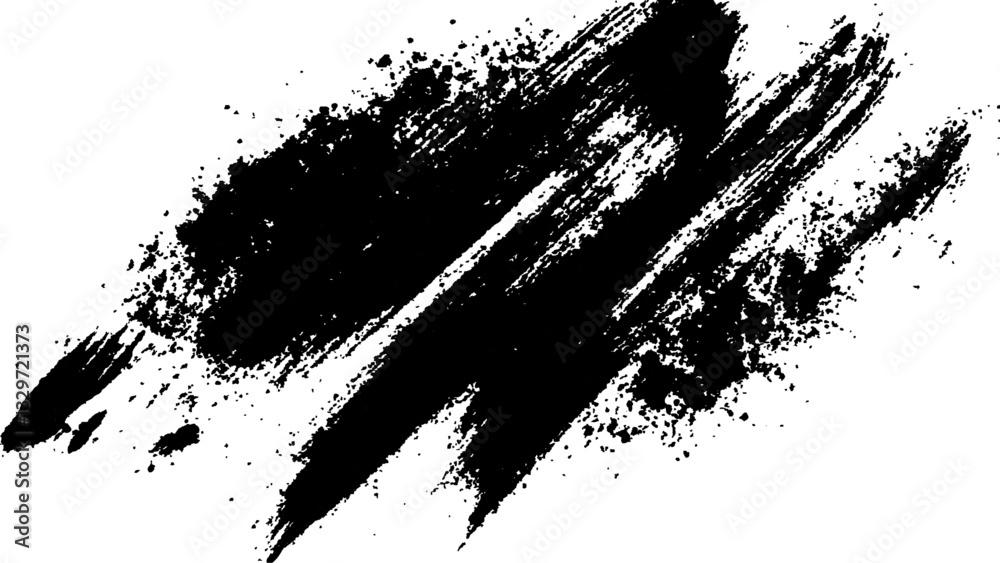 Black paint splatter on a transparent white background. Vector black and white with grunge style, Abstract black and white brush strokes on a canvas with Black ink texture.	