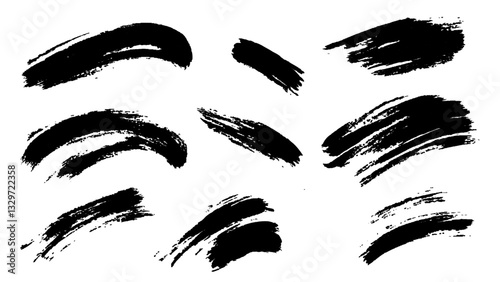 Black paint brush strokes isolated on white background. Paintbrush set template. Grunge texture effect. Graphic design elements grungy painted style concept for banner,