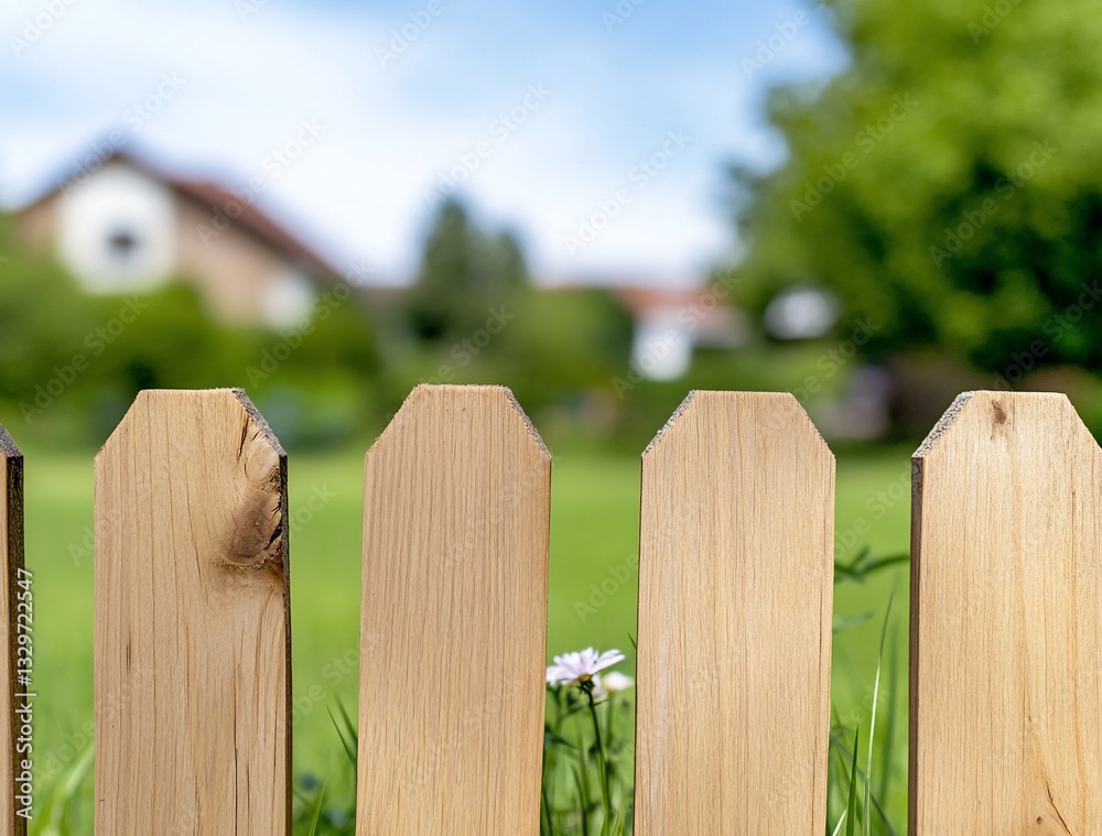 Fototapeta premium Wooden fence with flower in suburban backyard garden