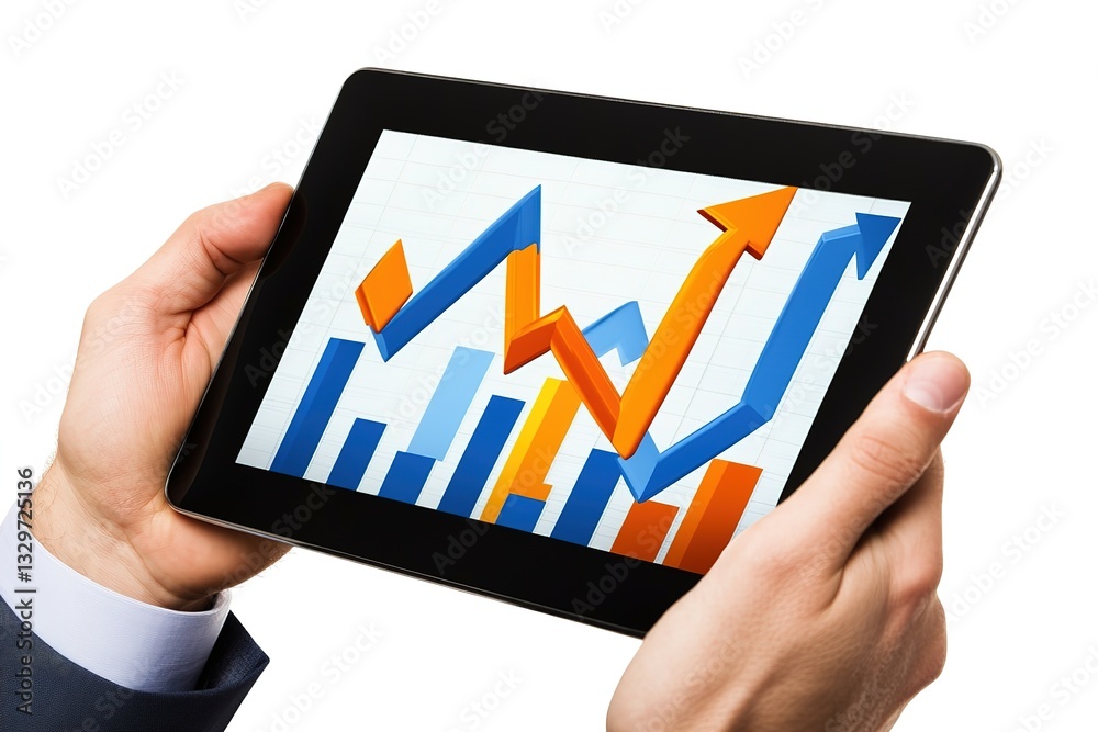 Businessman Analyzing Financial Growth Charts on Tablet Device