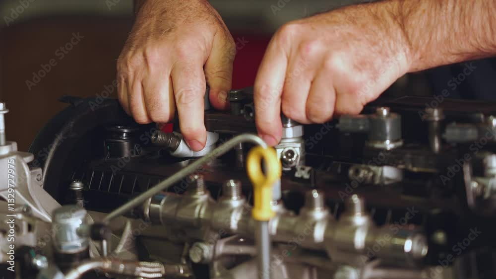Disassembly of a car engine, the master disassembles the car engine Disassembly of a car engine, the master disassembles the car engine