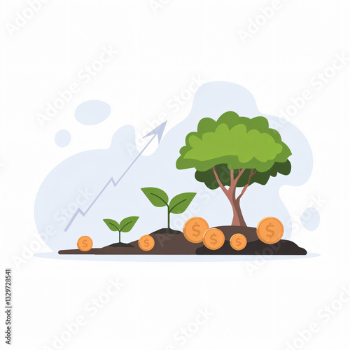Minimalistic Business Growth Plan Vector Illustration with Growing Tree Concept