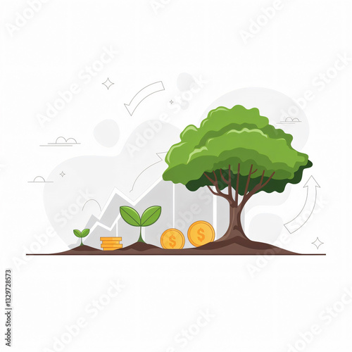 Minimalistic Business Growth Plan Vector Illustration with Growing Tree Concept