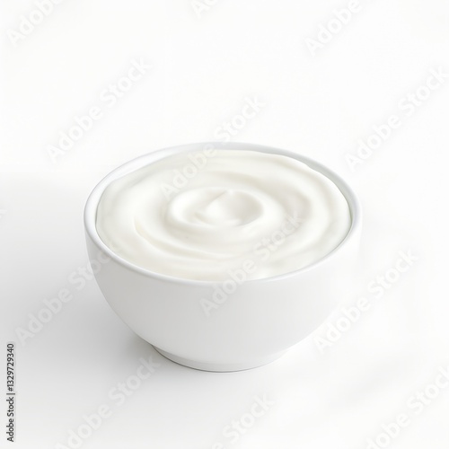 Creamy Swirls Of Yogurt In A Pristine White Bowl, A Simple Yet Elegant Presentation Against A Bright Background