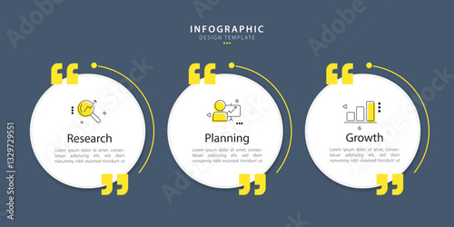 Business infographic template. 3 Step timeline journey. Process diagram, 3 options on dark gray background, social media post, Infograph elements vector illustration.	