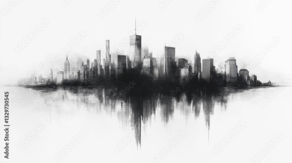 Fototapeta premium Monochrome City Skyline Drawing