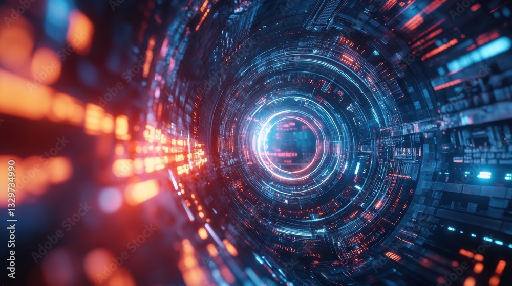 Fototapeta premium Quantum Core Glowing Under Dynamic Light Streams