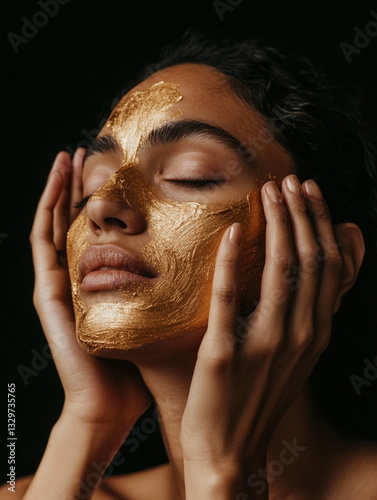 Woman Relaxing with Luxurious Gold Facial Mask