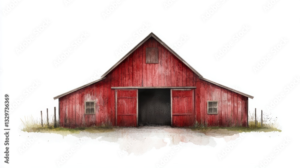 Rustic red barn with wooden fence, a charming countryside scene red Rustic red barn with wooden fence, a charming countryside scene red