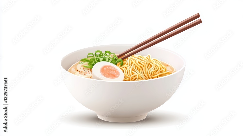 A savory bowl of noodles with fresh vegetables and chopsticks, culinary delight A savory bowl of noodles with fresh vegetables and chopsticks, culinary delight