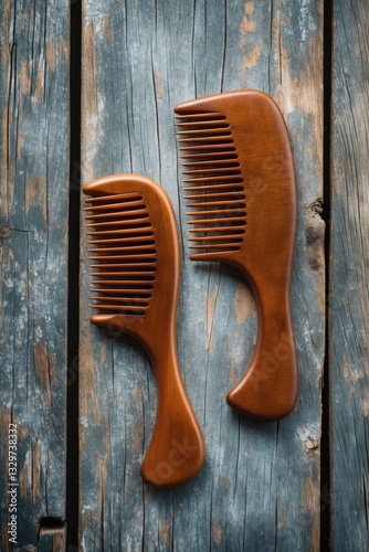 Wallpaper Mural Two brown hair combs resting on a wooden surface. Torontodigital.ca