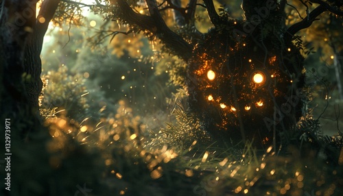 A shadowy, glowing-eyed creature appears in a forest, creating a sense of horror and mystery