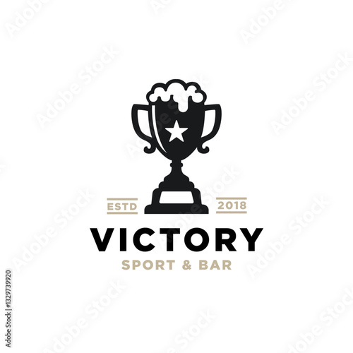  Vintage Retro Trophy With Cocktail Beer for sport bar tavern restaurant logo design