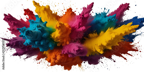 Vector abstract colorful rainbow holi paint and colorful cloud smoke powder explosion isolated on transparent wide panorama background.	