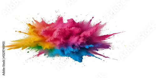 Vector abstract colorful rainbow holi paint and colorful cloud smoke powder explosion isolated on transparent wide panorama background.	