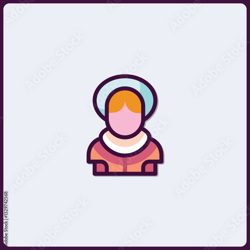 Stylized Saint Icon with Halo Depicting Religious Figure Design