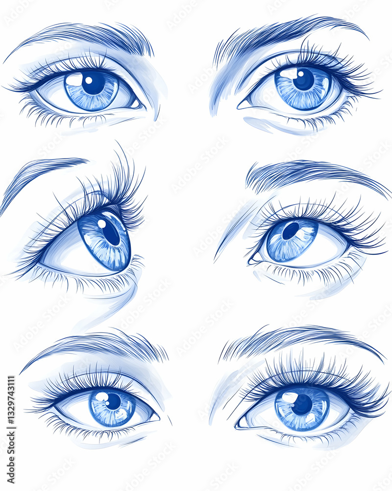 Eye variations, detailed illustrations of female eyes Eye variations, detailed illustrations of female eyes
