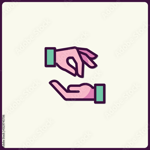 Charming icon depicting gesture of giving and receiving with hands design