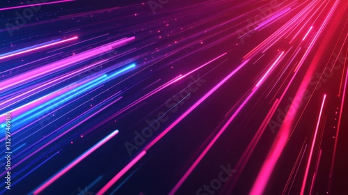 Pink and blue neon lights streaking through space on dark background