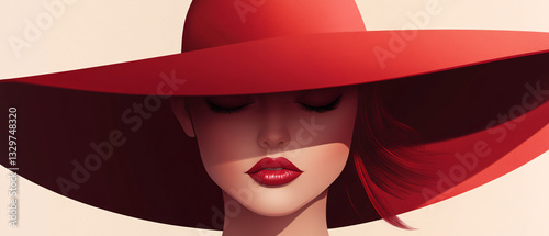 Wallpaper Mural Elegant woman wearing a wide red hat with bold red lips and shadowed eyes creating a mysterious and stylish fashion portrait
 Torontodigital.ca