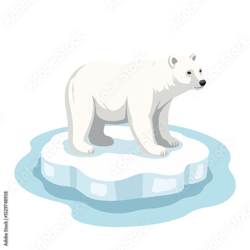 Polar bear standing on ice floe in Arctic waters, climate awareness